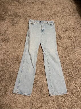 Light Blue Straight Leg Jeans - Classic Mid Rise